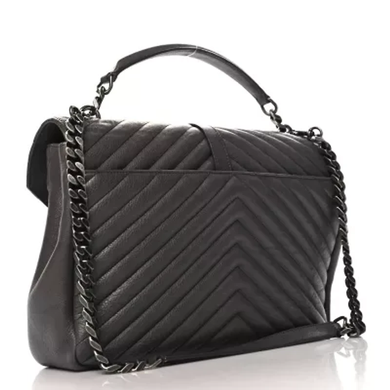 Saint Laurent Sheepskin Matelasse Large Monogram College Satchel Dark Anthracite -FINAL SALE NO RETURNS