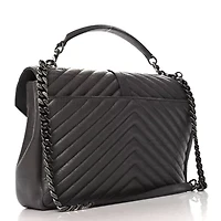 Saint Laurent Sheepskin Matelasse Large Monogram College Satchel Dark Anthracite -FINAL SALE NO RETURNS