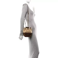 Saint Laurent Shearling Suede Monogram Joe Nano Bucket Bag Dark Cigar Natural Beige -FINAL SALE NO RETURNS