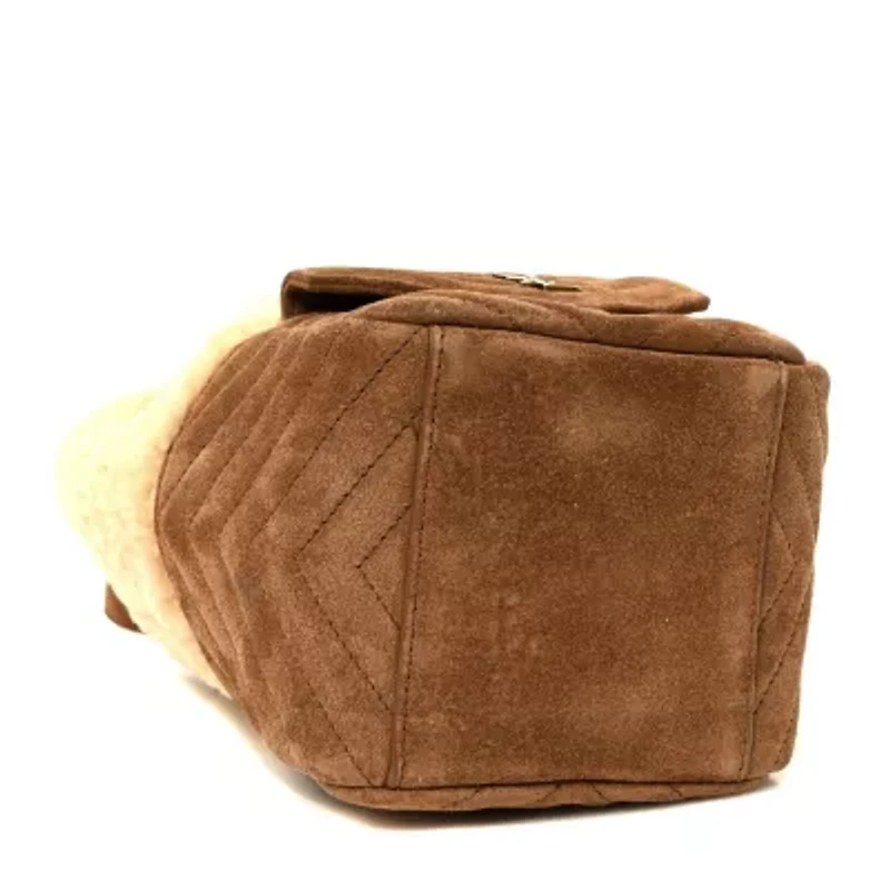 Saint Laurent Shearling Suede Monogram Joe Nano Bucket Bag Dark Cigar Natural Beige -FINAL SALE NO RETURNS