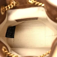 Saint Laurent Shearling Suede Monogram Joe Nano Bucket Bag Dark Cigar Natural Beige -FINAL SALE NO RETURNS