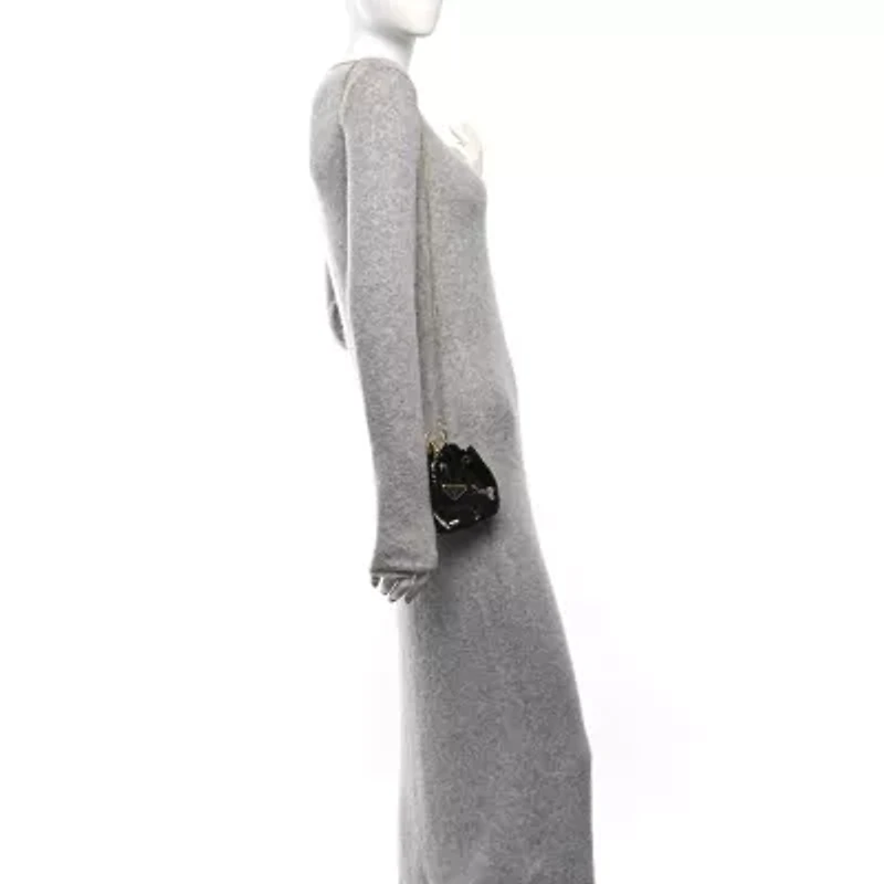 Prada Sequin Satin Triangle Logo Mini Pouch Black -FINAL SALE NO RETURNS