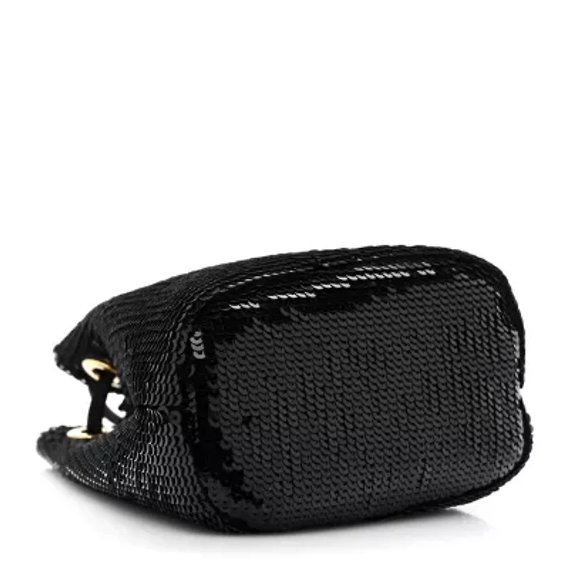 Prada Sequin Satin Triangle Logo Mini Pouch Black -FINAL SALE NO RETURNS
