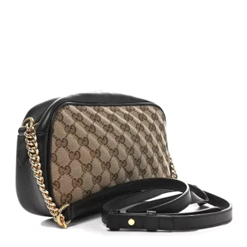 Gucci Monogram Matelasse Diagonal Small GG Marmont Chain Shoulder Bag Beige Black -FINAL SALE NO RETURNS