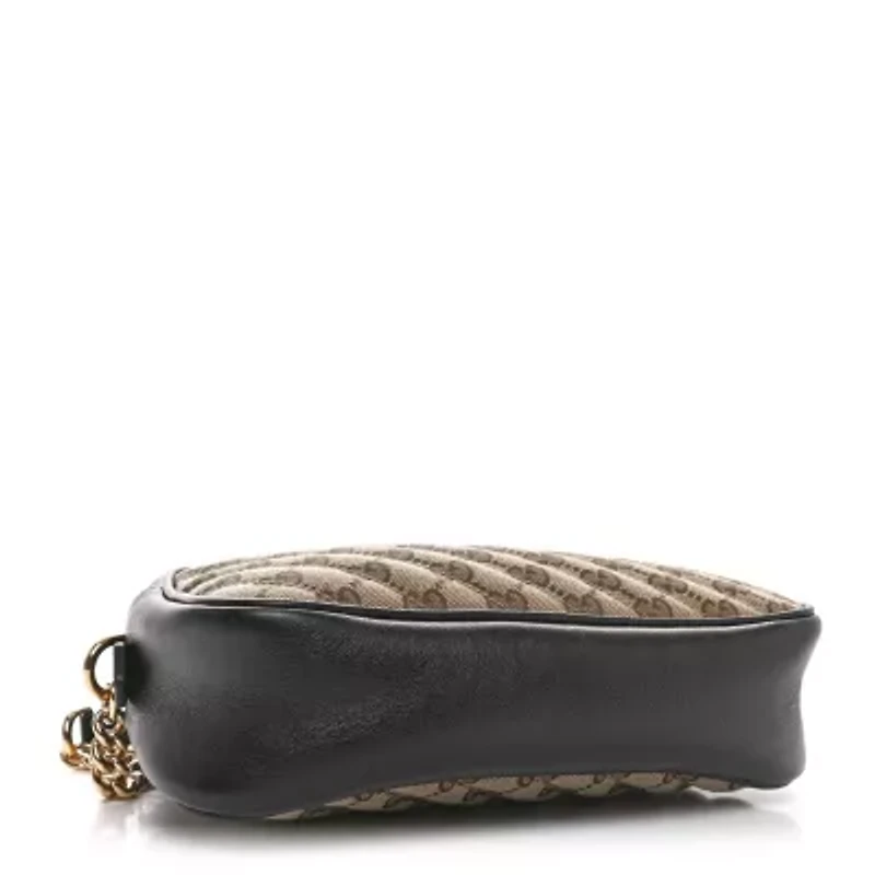 Gucci Monogram Matelasse Diagonal Small GG Marmont Chain Shoulder Bag Beige Black -FINAL SALE NO RETURNS