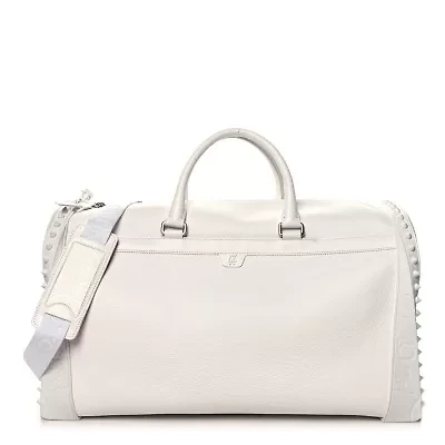 Louboutin Empire Calfskin Gomme Spike Sneakender Duffle Bag White -FINAL SALE NO RETURNS