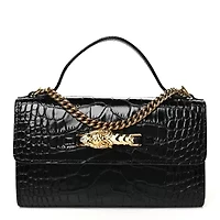 Gucci Crocodile Embossed Dragon Top Handle Shoulder Bag Black -FINAL SALE NO RETURNS