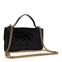 Gucci Crocodile Embossed Dragon Top Handle Shoulder Bag Black -FINAL SALE NO RETURNS