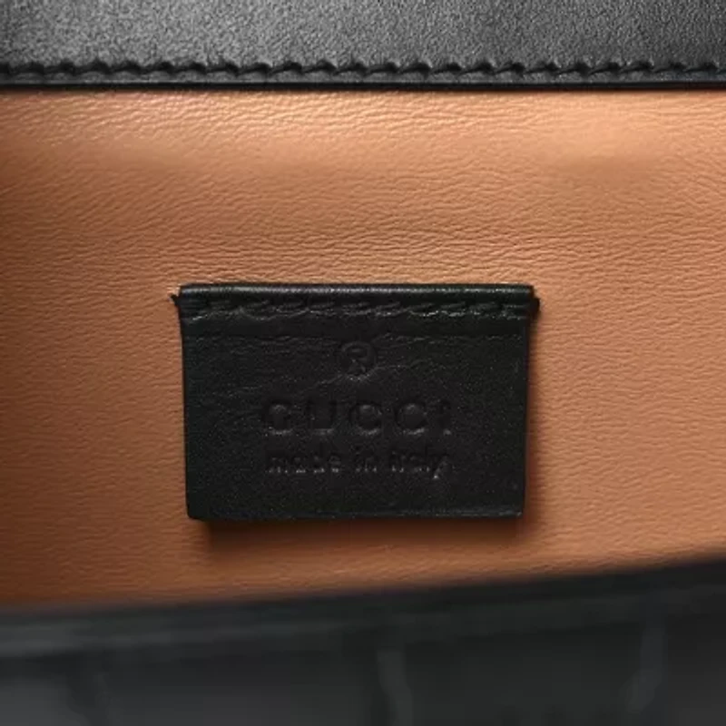 Gucci Crocodile Embossed Dragon Top Handle Shoulder Bag Black -FINAL SALE NO RETURNS