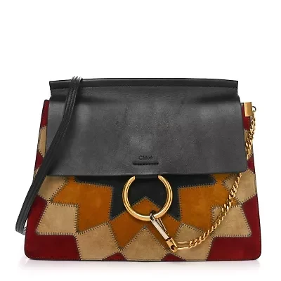 Chloe Suede Wonder Woman Patchwork Medium Faye Shoulder Bag Black -FINAL SALE NO RETURNS