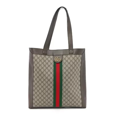 Gucci GG Supreme Monogram Web Large Ophidia Vertical Shopping Tote Brown -FINAL SALE NO RETURNS