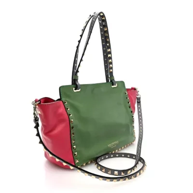 Valentino Garavani Metallic Calfskin Medium Rockstud Tote Sasso -FINAL SALE NO RETURNS