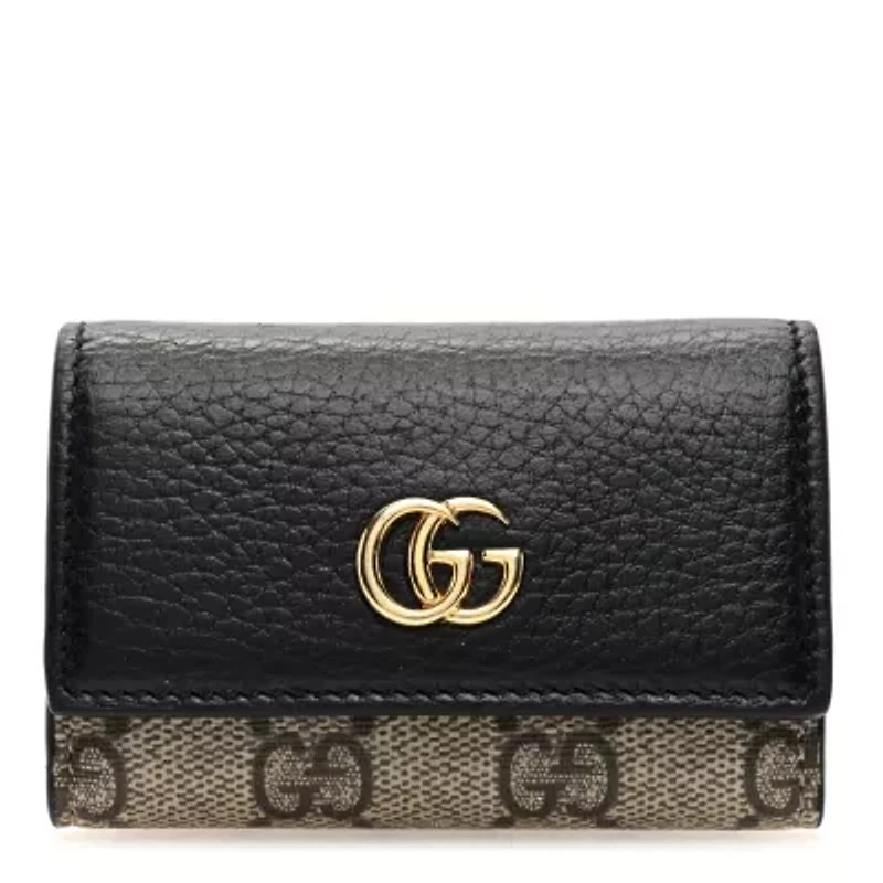 Gucci Dollar Calfskin GG Supreme Monogram GG Marmont 6 Key Holder Case Black Beige Ebony -FINAL SALE NO RETURNS