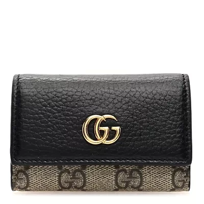 Gucci Dollar Calfskin GG Supreme Monogram GG Marmont 6 Key Holder Case Black Beige Ebony -FINAL SALE NO RETURNS