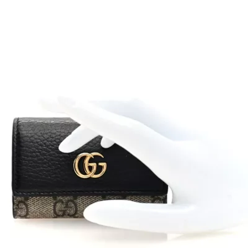 Gucci Dollar Calfskin GG Supreme Monogram GG Marmont 6 Key Holder Case Black Beige Ebony -FINAL SALE NO RETURNS
