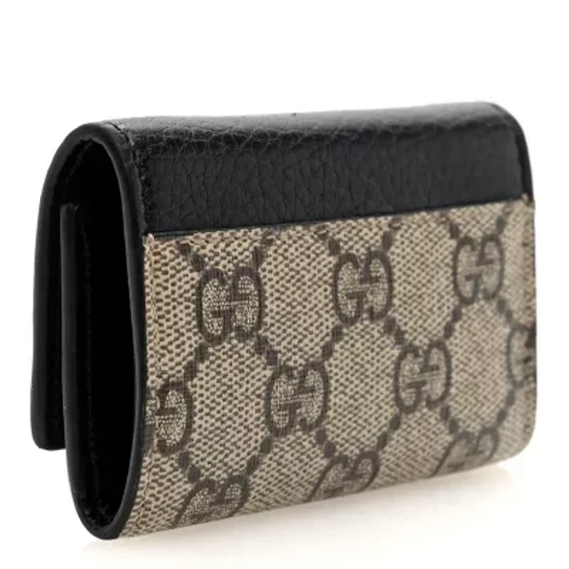 Gucci Dollar Calfskin GG Supreme Monogram GG Marmont 6 Key Holder Case Black Beige Ebony -FINAL SALE NO RETURNS
