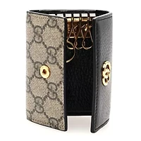 Gucci Dollar Calfskin GG Supreme Monogram GG Marmont 6 Key Holder Case Black Beige Ebony -FINAL SALE NO RETURNS