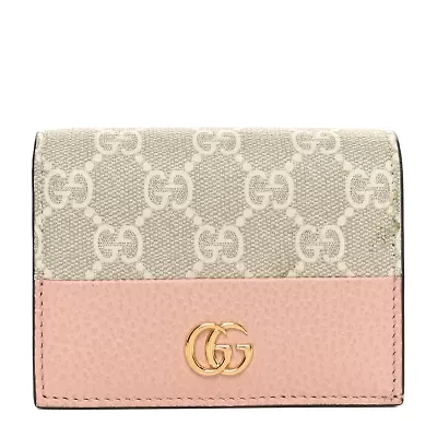 Gucci Dollar Calfskin GG Supreme Monogram GG Marmont Card Case Black Beige Ebony -FINAL SALE NO RETURNS
