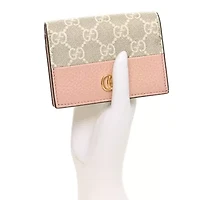 Gucci Dollar Calfskin GG Supreme Monogram GG Marmont Card Case Black Beige Ebony -FINAL SALE NO RETURNS