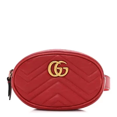 Gucci Calfskin Matelasse GG Marmont Belt Bag 85 34 Hibiscus Red -FINAL SALE NO RETURNS