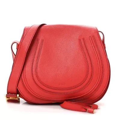 Chloe Grained Calfskin Medium Marcie Saddle Bag Red -FINAL SALE NO RETURNS