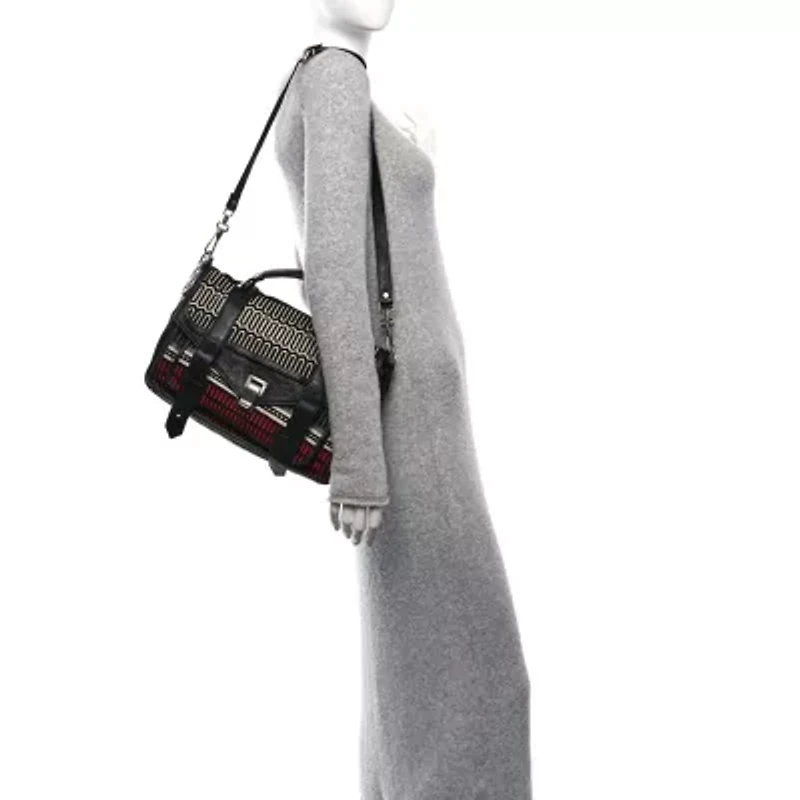 Proenza Schouler Mixed Woven Medium PS1 Satchel Black White Red -FINAL SALE NO RETURNS