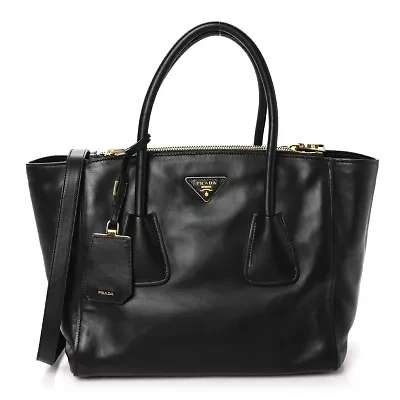 Prada Vitello Soft Twin Pocket Tote Black -FINAL SALE NO RETURNS