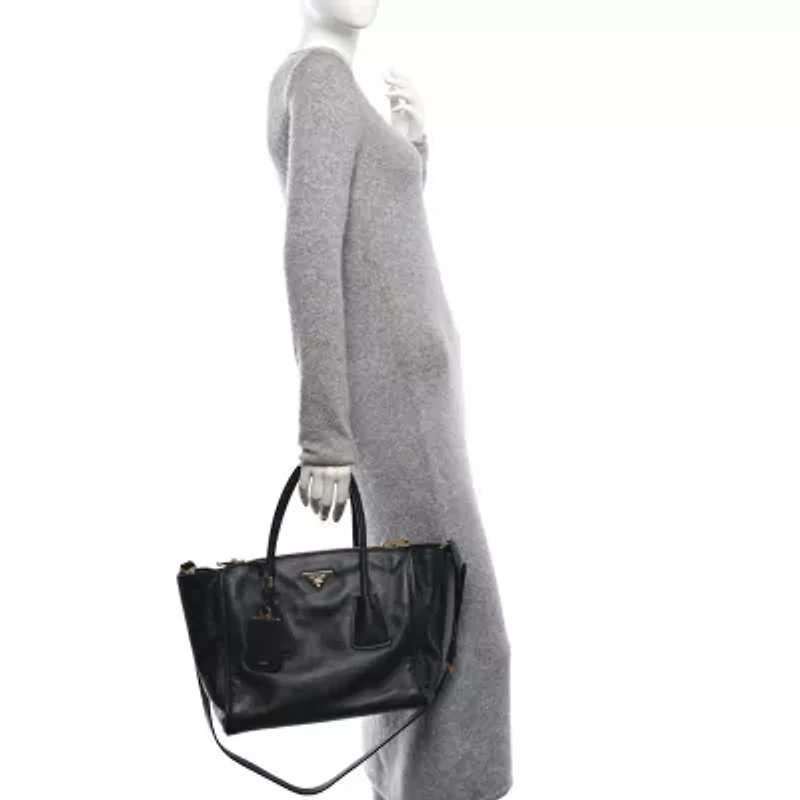 Prada Vitello Soft Twin Pocket Tote Black -FINAL SALE NO RETURNS