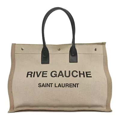 Saint Laurent Linen Calfskin Rive Gauche Tote Optic White -FINAL SALE NO RETURNS