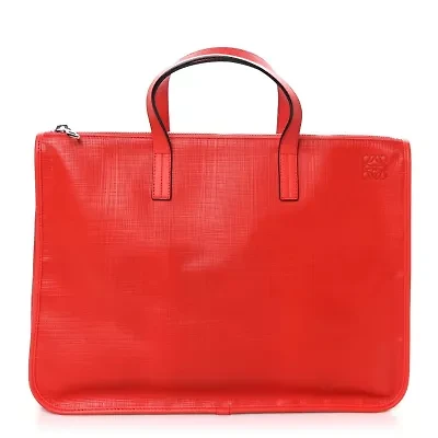 Loewe Calfskin Linen Embossed Briefcase Red -FINAL SALE NO RETURNS