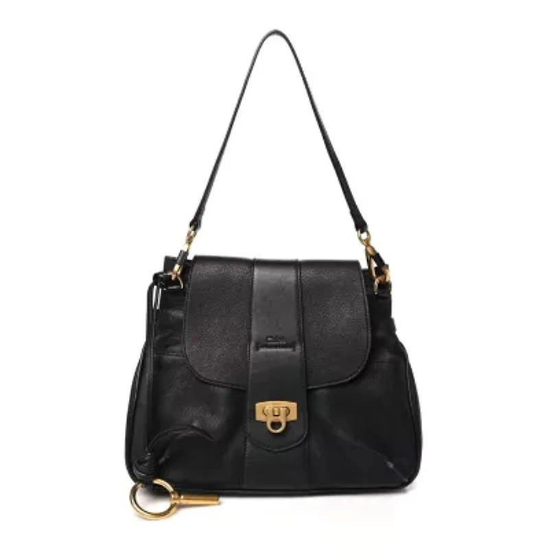 Chloe Grained Lambskin Calfskin Small Lexa Shoulder Bag Black -FINAL SALE NO RETURNS