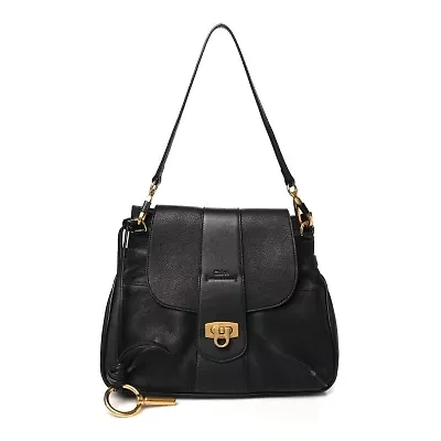 Chloe Grained Lambskin Calfskin Small Lexa Shoulder Bag Black -FINAL SALE NO RETURNS