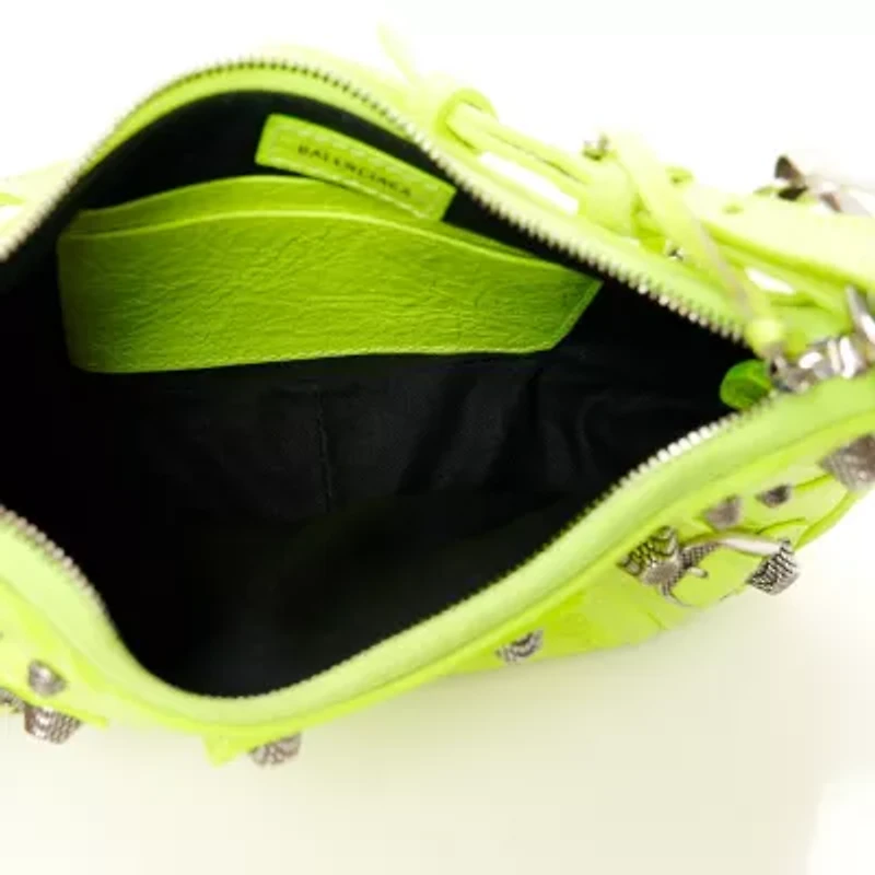 Balenciaga Agneau Arena Le Cagole Mini Purse With Chain Lime -FINAL SALE NO RETURNS