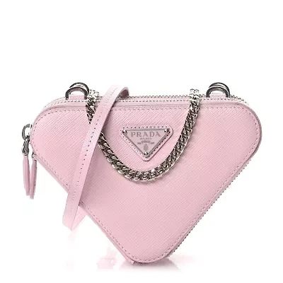 Prada Saffiano Mini Triangle Crossbody Pouch White -FINAL SALE NO RETURNS