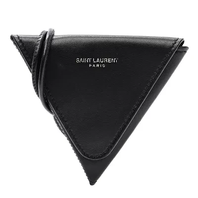 Saint Laurent Calfskin Triangle Coin Pouch Black -FINAL SALE NO RETURNS