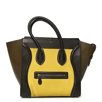 Celine Nubuck Smooth Calfskin Mini Tri-Color Luggage Chartreuse -FINAL SALE NO RETURNS