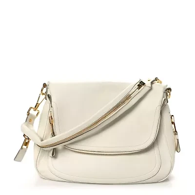 Tom Ford Grained Calfskin Large Jennifer Shoulder Bag Chalk -FINAL SALE NO RETURNS