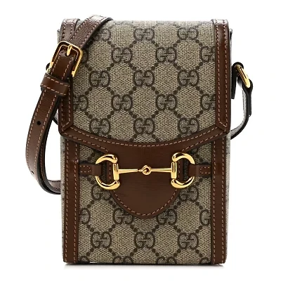 Gucci GG Supreme Monogram Mini Horsebit 1955 Crossbody Bag Beige Brown Sugar -FINAL SALE NO RETURNS