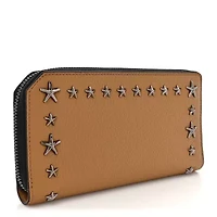 Jimmy Choo Calfskin Star Studded Zip Around Wallet Brown -FINAL SALE NO RETURNS