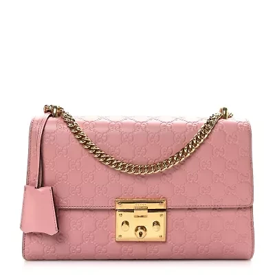 Gucci Guccissima Signature Medium Padlock Shoulder Bag Rose Baby Candy -FINAL SALE NO RETURNS