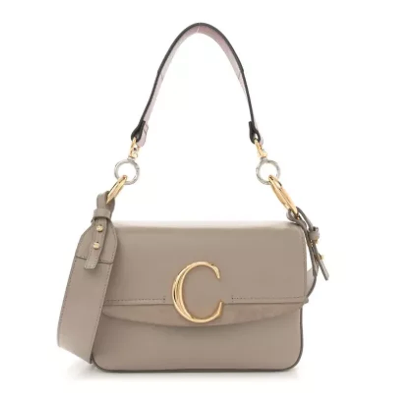 Chloe Shiny Calfskin Suede Small C Double Carry Bag Motty Grey -FINAL SALE NO RETURNS