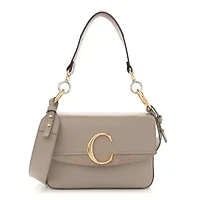 Chloe Shiny Calfskin Suede Small C Double Carry Bag Motty Grey -FINAL SALE NO RETURNS
