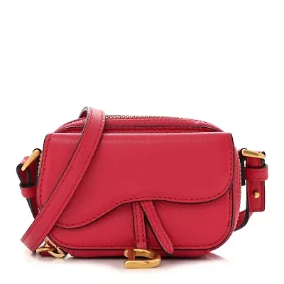 Dior Goatskin Mini Saddle Shoulder Strap Pouch Raspberry -FINAL SALE NO RETURNS