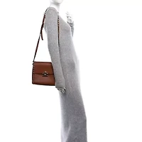 Valentino Garavani Pebbled Calfskin Rockstud Flip Lock Flap Messenger Saddle Brown -FINAL SALE NO RETURNS