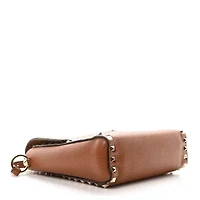Valentino Garavani Pebbled Calfskin Rockstud Flip Lock Flap Messenger Saddle Brown -FINAL SALE NO RETURNS