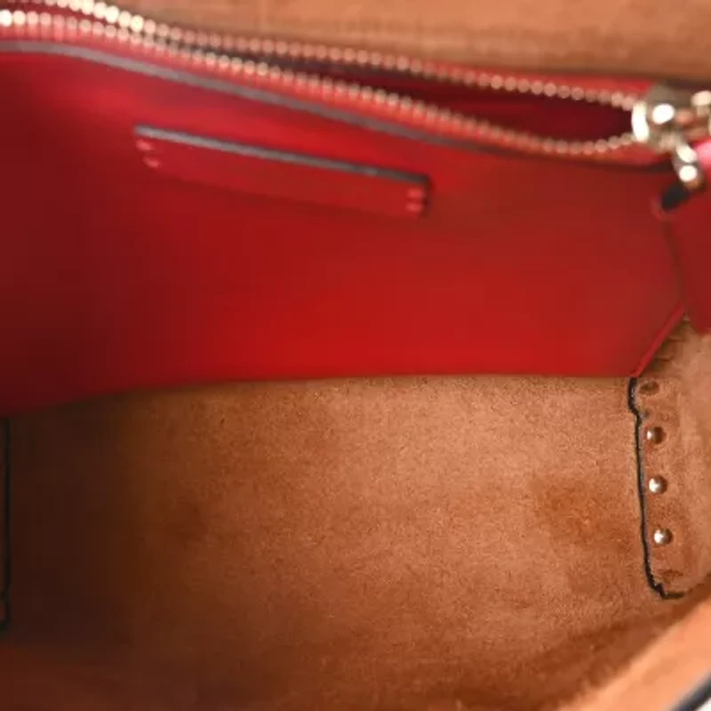 Valentino Garavani Pebbled Calfskin Rockstud Flip Lock Flap Messenger Saddle Brown -FINAL SALE NO RETURNS