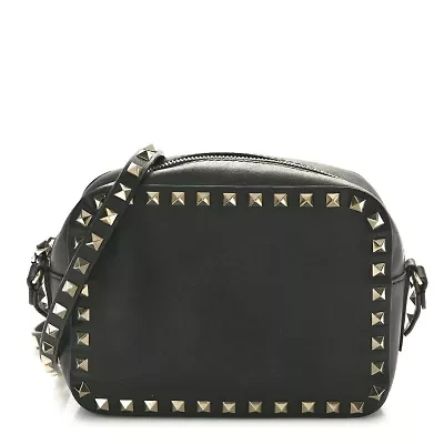 Valentino Garavani Calfskin Rockstud Camera Crossbody Bag Black -FINAL SALE NO RETURNS