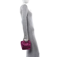 Valentino Garavani Satin Rhinestone Embellished Small Carry Secrets Bucket Bag Pink -FINAL SALE NO RETURNS