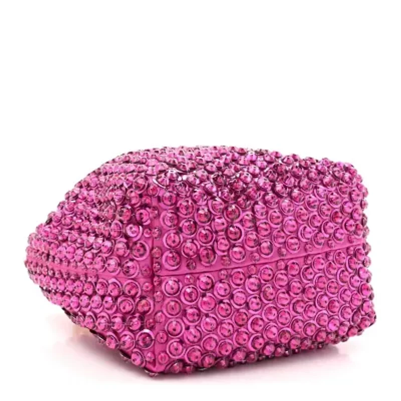 Valentino Garavani Satin Rhinestone Embellished Small Carry Secrets Bucket Bag Pink -FINAL SALE NO RETURNS