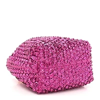 Valentino Garavani Satin Rhinestone Embellished Small Carry Secrets Bucket Bag Pink -FINAL SALE NO RETURNS
